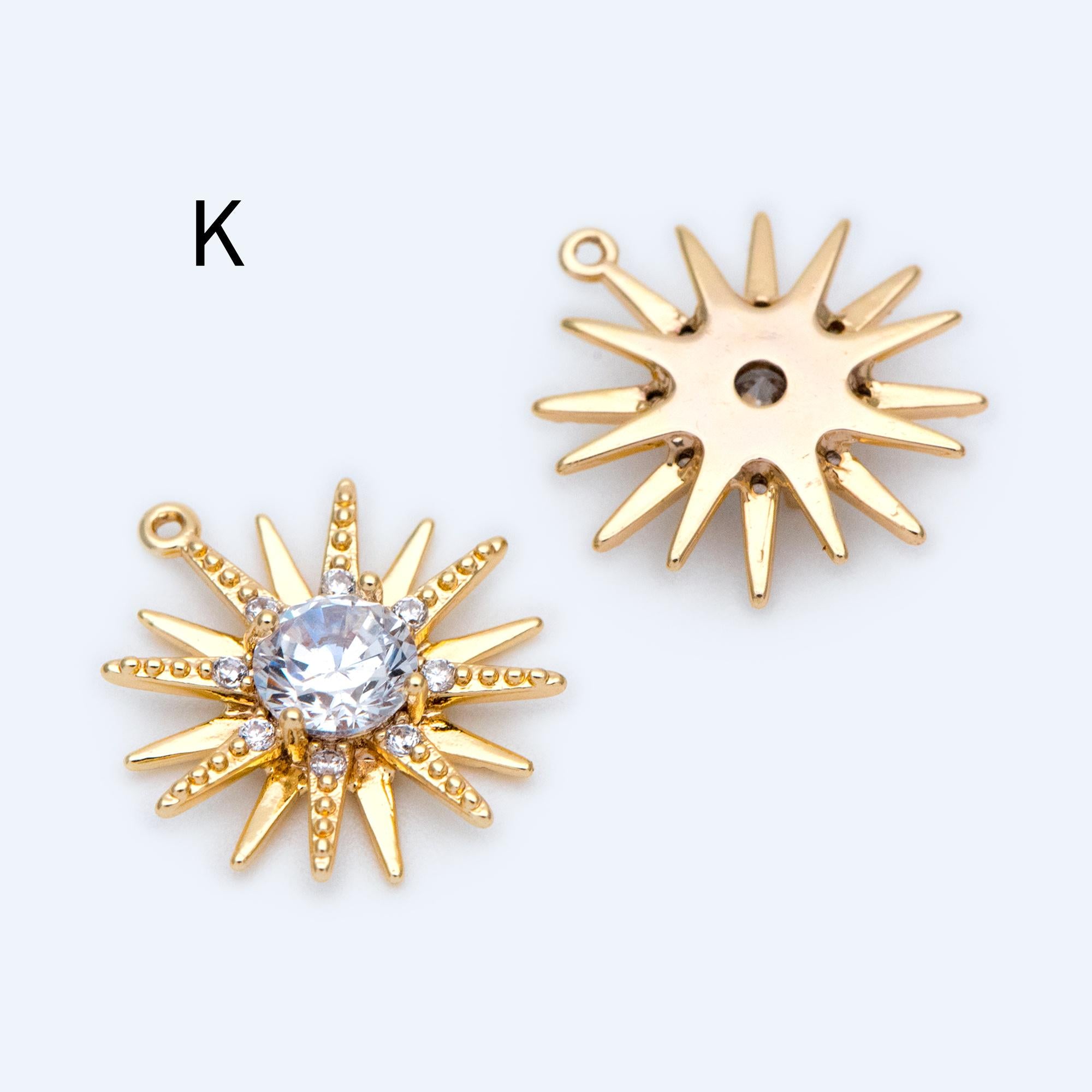 4pcs Gold Sun Charms , 18K Gold plated Brass, Sun Pendants Wholesale (GB-1311)